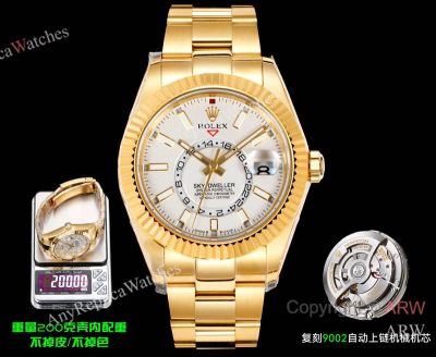 AR+ Factory Weighted Version Rolex SKY-DWELLER White Face 904L Yellow Gold Watch 42mm